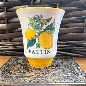 Pallini Limoncello Ceramic Lemon Theme Shot Glass Hand Painted in Deruta Italy